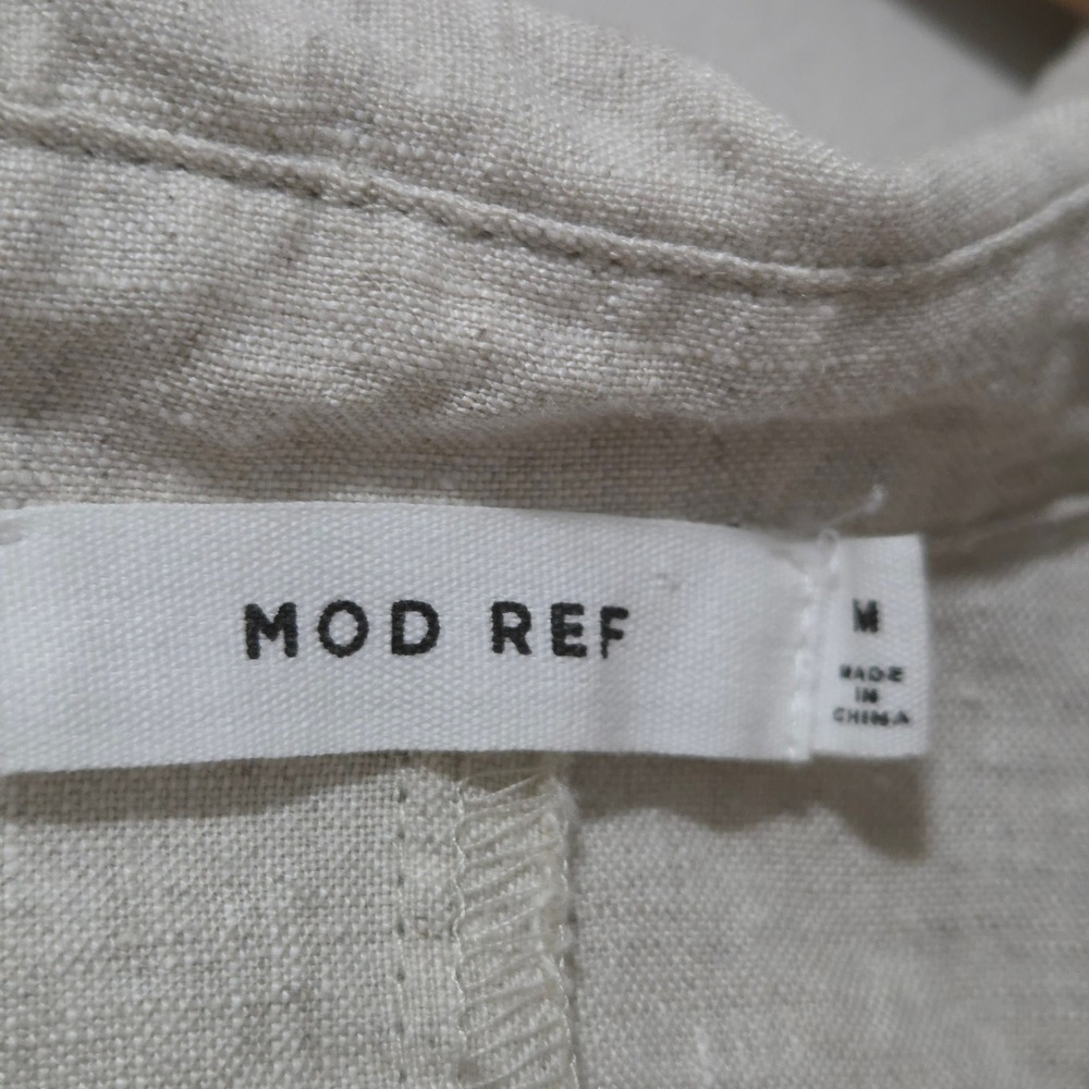 Mod Ref Women Oatmeal Beige 100% Linen Cropped Button Down Shirt Size M - Picture 3 of 5